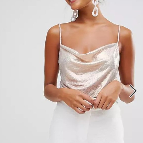 NWOT Miss Selfridge sheer/see through metallic champagne cami top size 6 - Picture 1 of 11